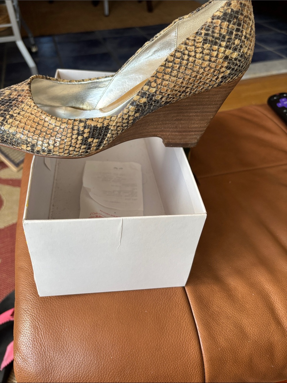 Textured Snakeskins Wedge Pumps in Tan